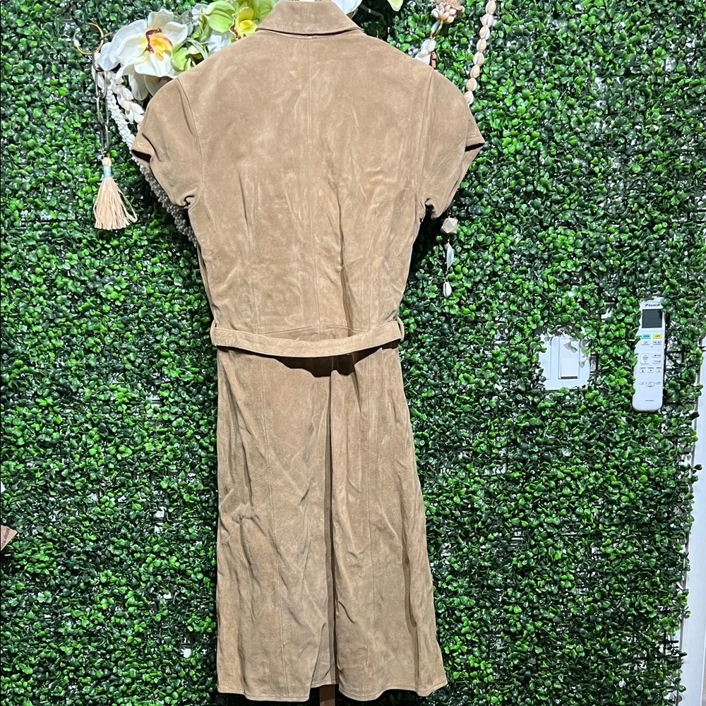 VTG Banana Republic Brown Leather Short Sleeve Midi Button Down Belted Dress-XS - Picture 6 of 6